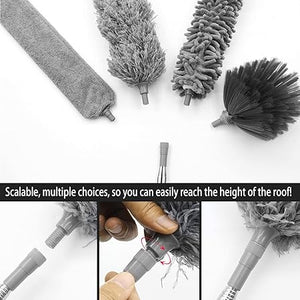 New Upgrade Extension Duster 100inch Thickening Telescopic Rod,Bendable & Washable Microfiber Feather Dusters ( 5IN1Grey )