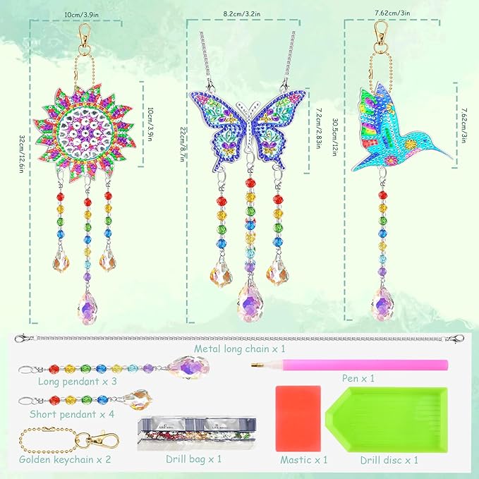 Double Sided Design Diamond Art Kits, Window Hanging Diamond Painting Ornaments, Diamond Art for Adults, Teens, Kids, Boys and Girls (FL3P002)