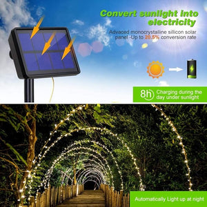 20M 200 LED Solar Fairy Light with 8 Lighting Modes,Waterproof Outdoor Solar Garden Lights for Home,Garden,Decoration (Warm White)