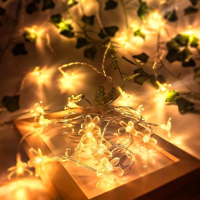 6M 40LED Flower Fairy Lights Battery Operated Indoor String Lights Cherry Blossom Lights Waterproof Decoration  (Warm White)