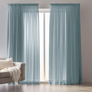 Blue grey 132 x 216 Curtains Woven Voile Curtains, Net Curtain for Window Treatment