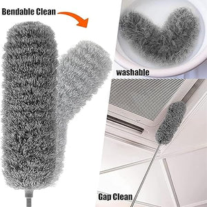 Duster 100inch Thickening Telescopic Rod,Bendable & Washable Microfiber Feather Dusters (Grey-1)