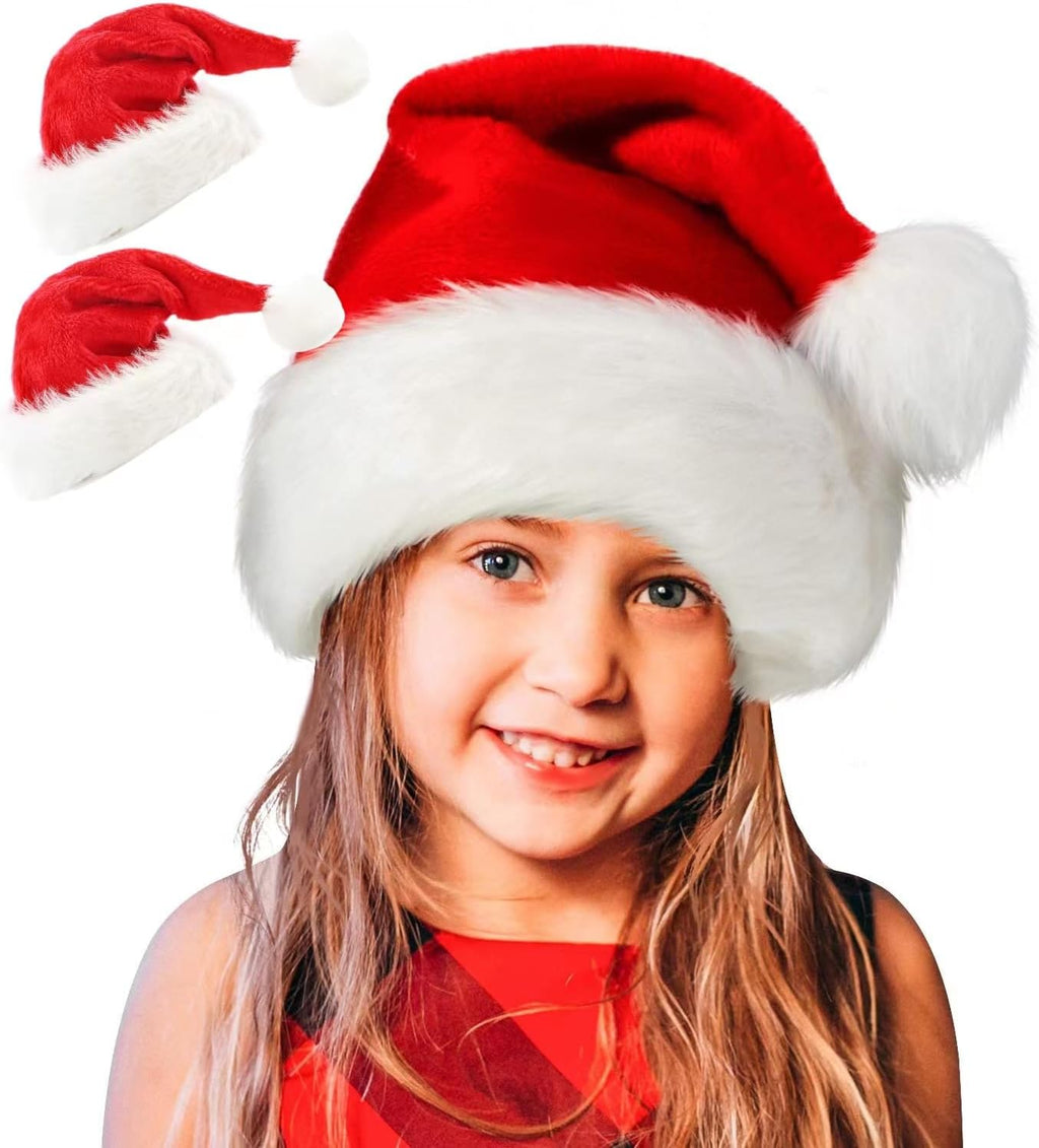 Christmas Hat 2PCS Santa Claus Hat Children's Christmas Holiday Hat Velvet Comfortable Christmas New Year Party Supply