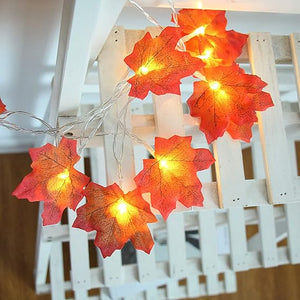 Fall Maple Leaves String Lights, 2 Pack 10Ft & 20 LED Maple Leaves Fall Lights for Indoor Outdoor Decor