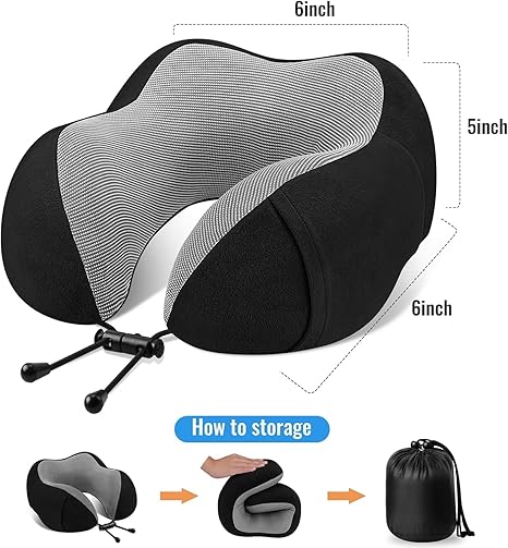 Travel Pillow - Detachable & Supportive Memory Foam Neck Pillow for Airplane, Car, Home - Best Travel Accessories for Sleeping & Rest - Black