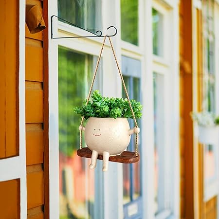 Swing Face Planter Pot Hanging Resin Flower Head Planters for Indoor Outdoor Plants