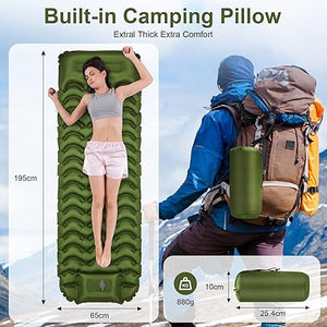 Self Inflating Camping Mattress with Pillow, Lightweight Inflatable Camping Mat Bed Hiking Mat Air Mattress Built Pump for Camping