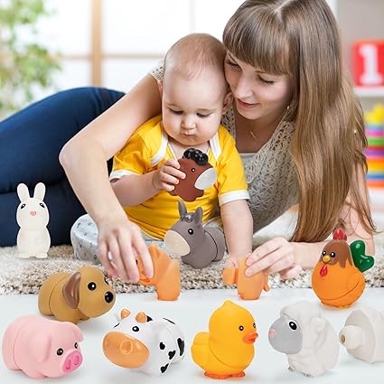 Farm Animal Learning Toys for Toddlers Age 1, 2, 3 Year Old, 10 Pack Montessori Matching Fine Motor Toys, Birthday for Baby Boys & Girls 12-18 Months+