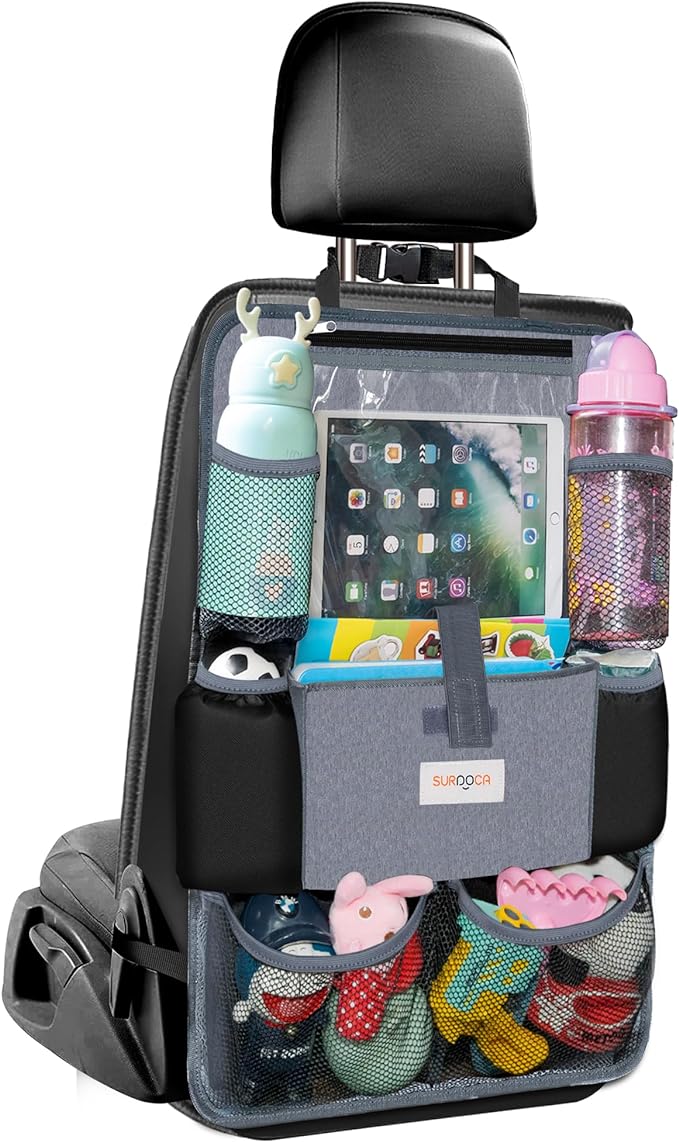 Car Organizer, 4th Generation Enhanced Car Seat Organizer with 11'' PVC-Free Tablet Holder, 8 Pockets Gray, 1pc