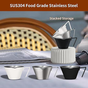 Double Spout Metal Measuring Cup with Dual Scale Stainless Steel , Espresso Shots Cup with Handle, Coffee Bean Weighing (Matte Black),3.4OZ/100ML