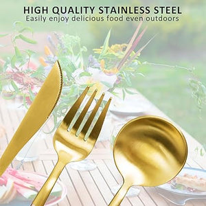 20-Piece Premium Stainless Steel Cutlery Set，Satin Finish Flatware Set ，Include Fork  Spoon Flatware Sets,Service for 5，Dishwasher Safe (Pink Gold)