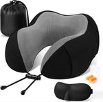 Travel Pillow - Detachable & Supportive Memory Foam Neck Pillow for Airplane, Car, Home - Best Travel Accessories for Sleeping & Rest - Black