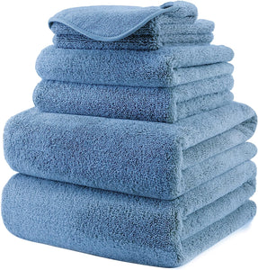 Polyte Plush Quick Dry Lint Free Microfibre Bath Towel Set, 6 Pieces (Blue)