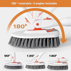 54Inch Adjustable Tub and Tile Shower Scrubber, Scrub Cleaning Brush with Long Handle, with 2 Sponge Brush,1microfiber pad and 1 Stiff Bristles