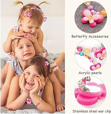 Children's Jewelry Little Girl Plush Handbag Necklace Bracelet Ring Hair Clip Set, Princess Party Clothing Jewelry Party Favorite Dressing Pretend Game Gift