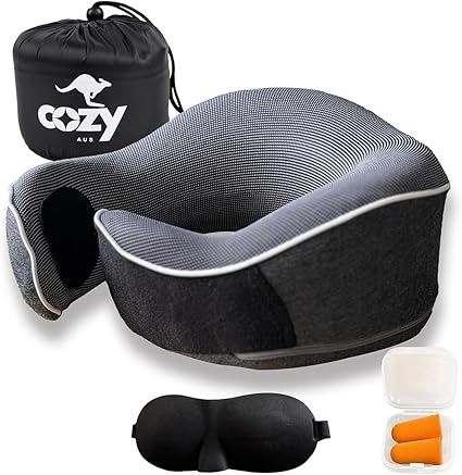 Travel Neck Pillow, 100% Memory Foam for Planes, Cars, and Offices | 360° Head and Neck Support with Washable CoverDark Gray