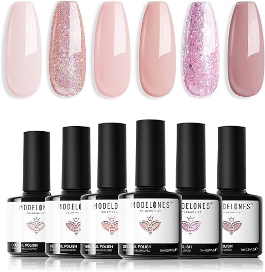 6 Colors Gel Nail Polish Set Classic Nude Pink LED Nail Art Soak Off Nail Polish DIY Salon Gift