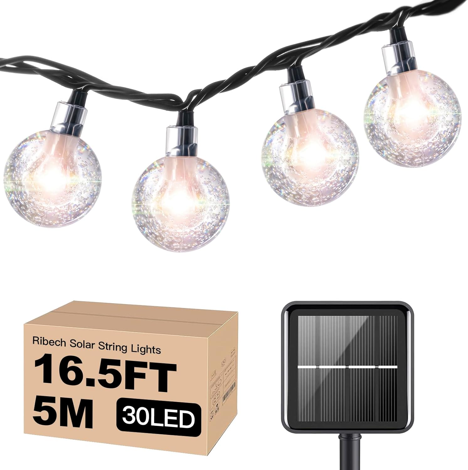 Solar String Lights Outdoor Globe Fairy Lights Waterproof Solar Patio Outdoor Hanging Lights  (5M 30LED, Yellow)