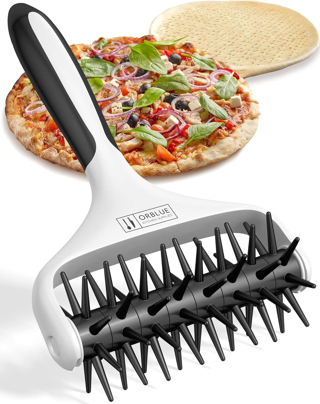 Pizza Dough Docker Pastry Roller with Spikes, Pizza Docking Tool for Home & Commercial Kitchen - Black