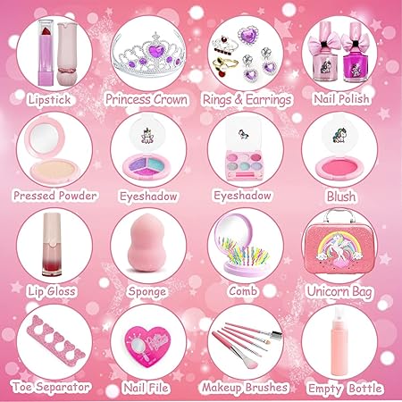 Girls Makeup Kit for Kids Make up Set Real Makeup for Kid Little Girls Toddlers Children Princess Christmas Birthday Gifts Toys (Unicorn)