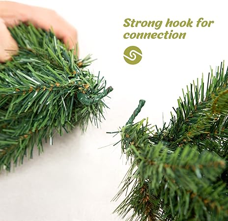 9 FT by 12 Inch Christmas Garland,Pre-lit Garland with 50 Warm Lights, Classic Green Christmas Garland with 340 Branch Tips