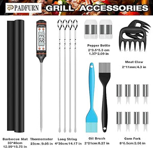 25PCS BBQ Grill Tools Set with Thermometer and Grill Spatula, Deluxe Grill Accessories Kit, with Portable Handbag Griddle Kit