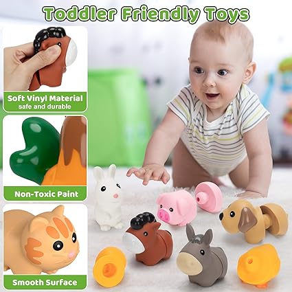 Farm Animal Learning Toys for Toddlers Age 1, 2, 3 Year Old, 10 Pack Montessori Matching Fine Motor Toys, Birthday for Baby Boys & Girls 12-18 Months+