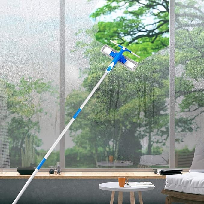 3-in-1 Squeegee Window Cleaner with Spray Head, 132cm Extension Pole, All Purpose Outdoor Glass Cleaning Kits for Shower, Car and High Windows