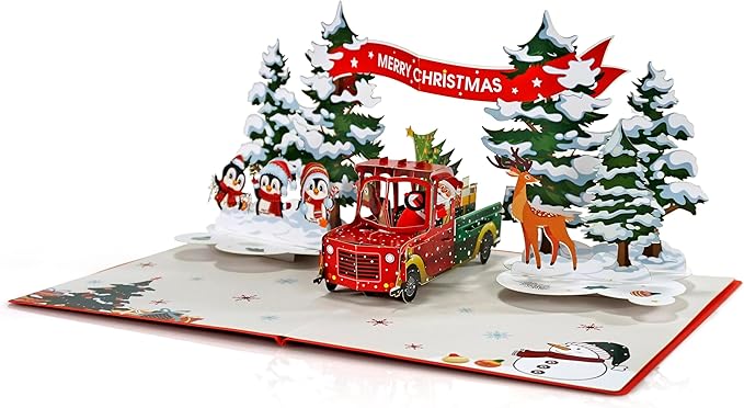 Truck Christmas Card Pop Up, 3D Xmas, New Year, Holiday Greeting Card (Truck Xmas) CN255AU1520