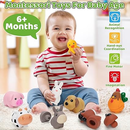 Farm Animal Learning Toys for Toddlers Age 1, 2, 3 Year Old, 10 Pack Montessori Matching Fine Motor Toys, Birthday for Baby Boys & Girls 12-18 Months+