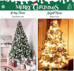 2.1M/7FT Christmas Tree with Lights 1000 Tips Xmas Pine Tree with Foldable Metal Stand for Home Office Xmas Party Indoor Outdoor Decoration