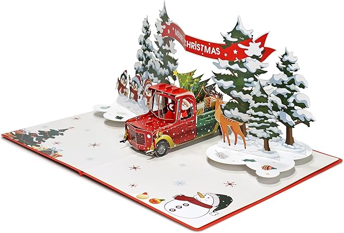 Truck Christmas Card Pop Up, 3D Xmas, New Year, Holiday Greeting Card (Truck Xmas) CN255AU1520