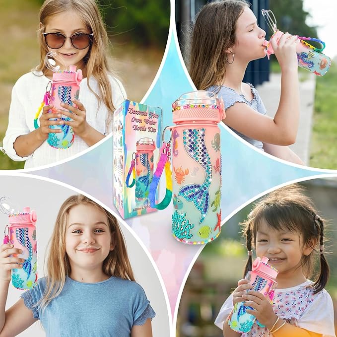 Decorate Your Own Water Bottle Kits for 3 4 5 6 7 8 Year Old Girls, Mermaid Toys Painting Crafts,(Mermaid 600ml)