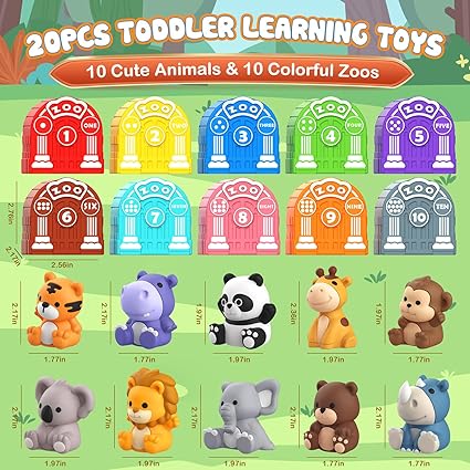 Toddler Toy for 1 2 3+ Years Old, Learning Toy for Toddlers with 20PCS Safari Kids Toy with 10 Animals &10 Houses for Babies Boys Girls