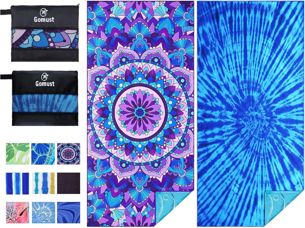 2 Pack Tie Dye Mandala Lightweight Thin Beach Towel Oversized 71"x32" Big Extra Large Microfiber Sand Free Towels