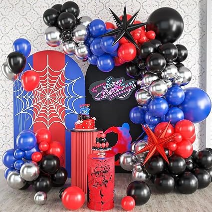 Set of 121 Party Decoration Balloons, Star Shaped Balloons for Spider Party Decorations Video Game Baseball Party Supplies