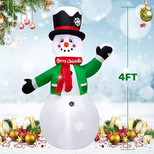 1.2M Christmas Inflatable Snowman in Green Clothes, Blow-Up Indoor-Outdoor Xmas Yard Lawn Decoration with Built