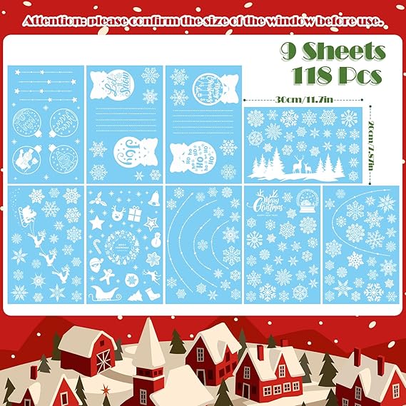 9 Sheets Xmas Glass Stickers with Snowflake Santa Claus Christmas Trees Elk Sled, Gifts for Christmas