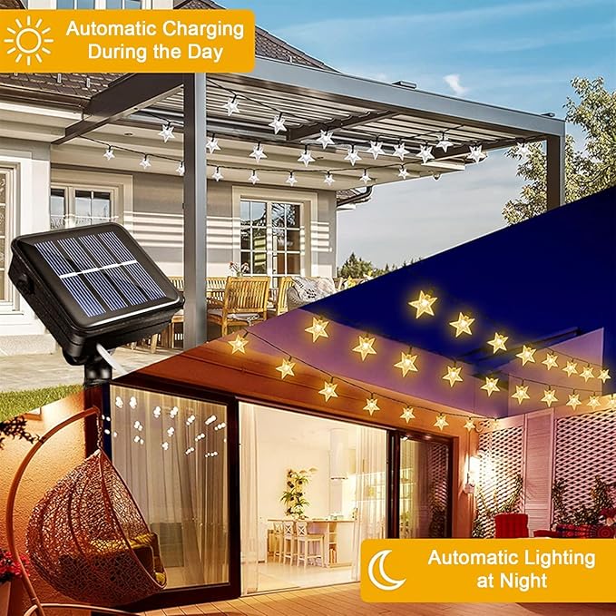 100 LED 33ft Star Solar Fairy Lights,8 Lighting Modes, Waterproof, Copper Wire Solar Garden Lights for Outdoor Wedding Christmas Party Decoration