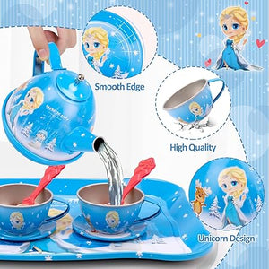 Princess Toys for Girls,48 PCS Kids  Tea Set for Kids,Kitchen Pretend Toy W/ Play Desserts,Tin Teapot,Learning Play Food Frozen Toys Gift