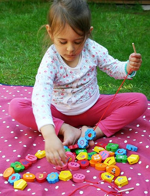 Wooden Threading Beads Alphabet Blocks-Large Wooden Letters and Number Blocks 46 Pieces - Threading Toy