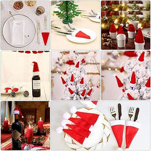 20 Pcs Christmas Santa Hats Silverware Holders Wine Bottle Cover, Christmas  Decorations and Flatware Organizers Decor Supplies