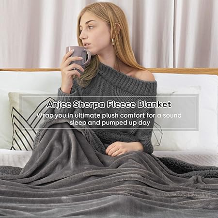 Fleece Throw Blanket, Double-Sided Super Soft Reversible Bed and Couch Blanket, Warm and Lightweight Home Decoration Blanket, Grey Double Size 150 x 200cm