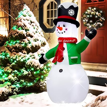 1.2M Christmas Inflatable Snowman in Green Clothes, Blow-Up Indoor-Outdoor Xmas Yard Lawn Decoration with Built