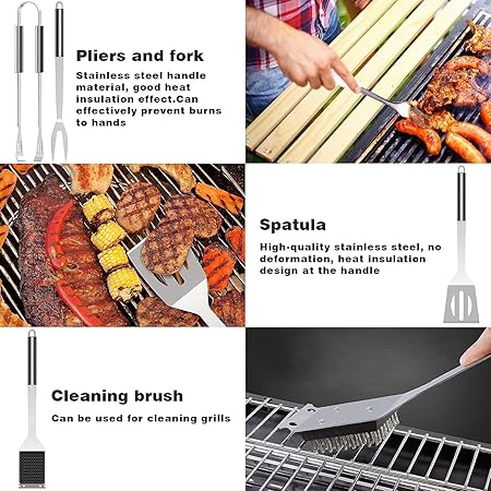 25PCS BBQ Grill Tools Set with Thermometer and Grill Spatula, Deluxe Grill Accessories Kit, with Portable Handbag Griddle Kit