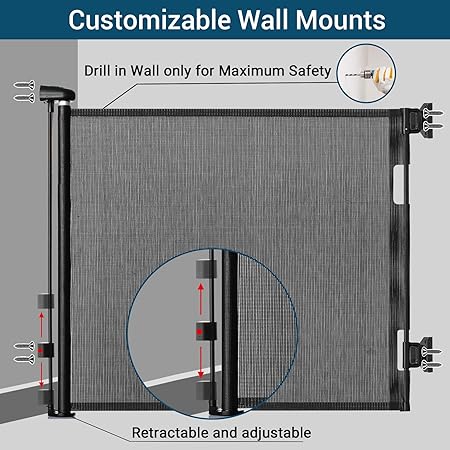 Retractable Baby Gate 86cmX180cm Pet Gate, Dog Gate and Child Safety Gate - Extra Tall & Wide - Indoor Baby Safety Gate and Pet Barrier for Doorways