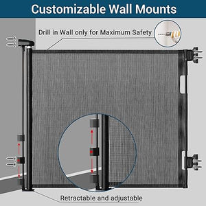 Retractable Baby Gate 86cmX180cm Pet Gate, Dog Gate and Child Safety Gate - Extra Tall & Wide - Indoor Baby Safety Gate and Pet Barrier for Doorways