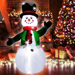 1.2M Christmas Inflatable Snowman in Green Clothes, Blow-Up Indoor-Outdoor Xmas Yard Lawn Decoration with Built