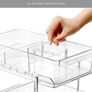 2 Tier Clear Organiser with Dividers, Acrylic Under Sink Storage Kitchen Pantry Organizer