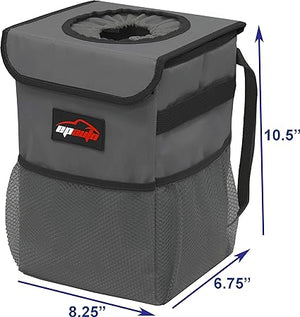 Waterproof Car Trash Can with Lid and Storage Pockets, Dark Grey